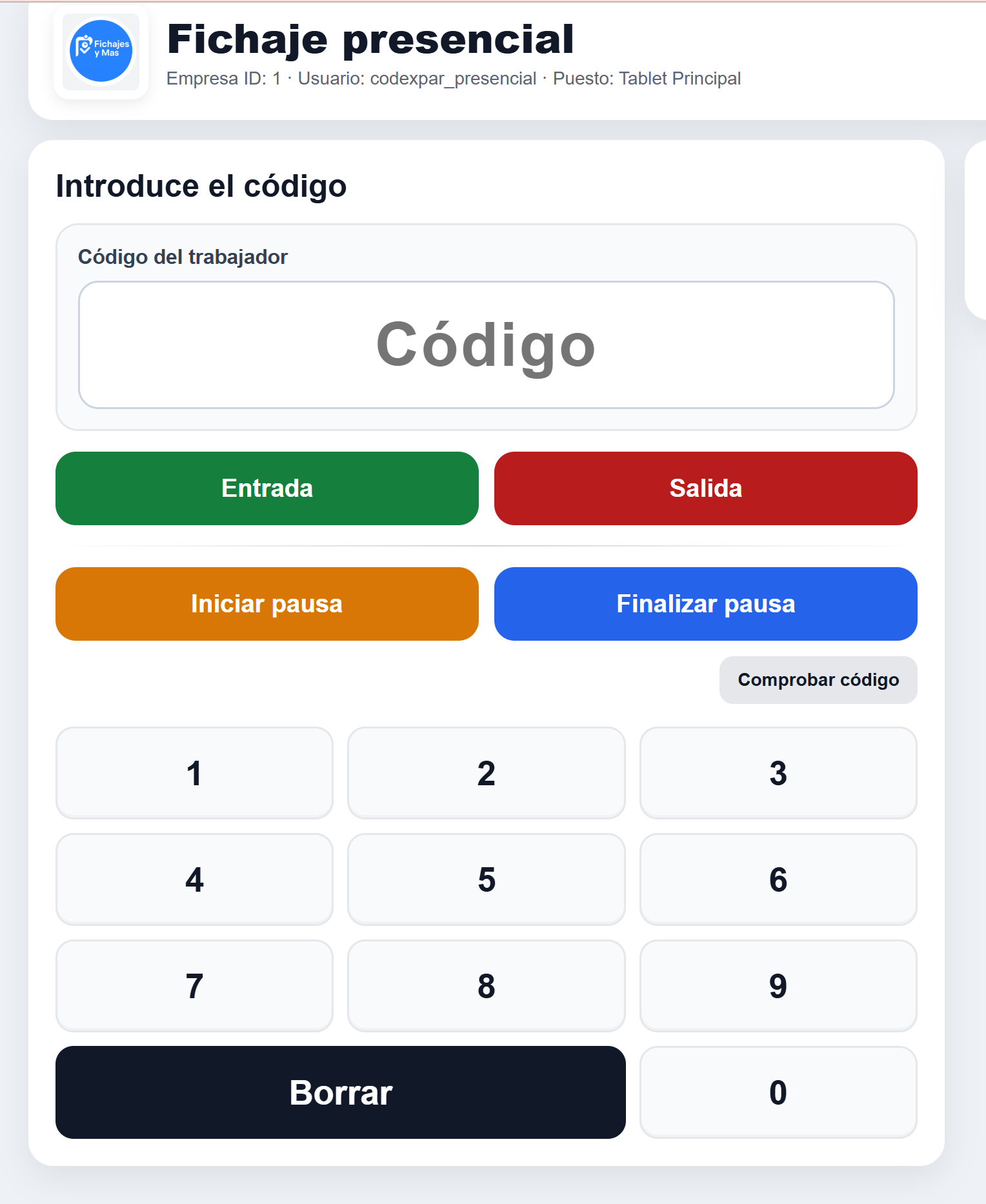 Quiosco de fichaje presencial