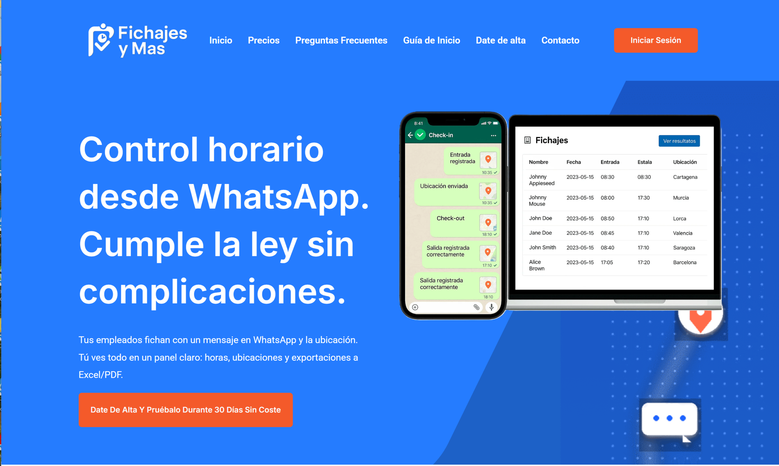FichajesyMás con control horario mediante WhatsApp
